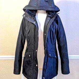 Faux Fur Black Quilted Winter Coat with Detachable Hood NWT